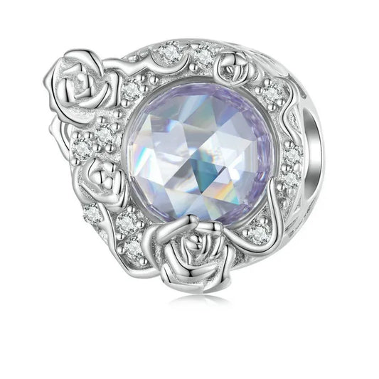  Sterling Silver Purple Stone Rose Vine Charm