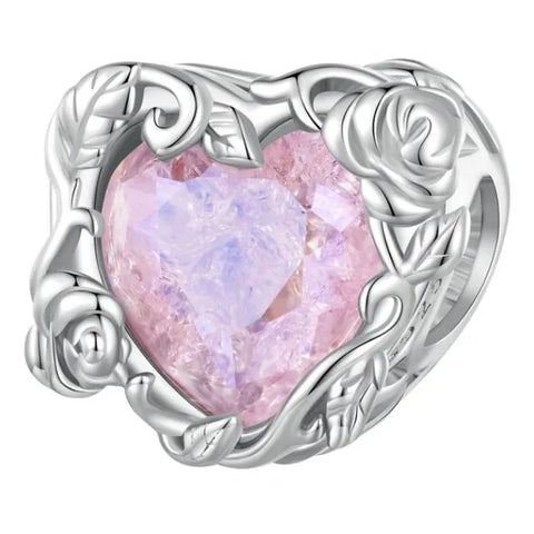 Sterling Silver Rose Heart Flower Charm - Sterling Silver Rose Heart Flower Charm