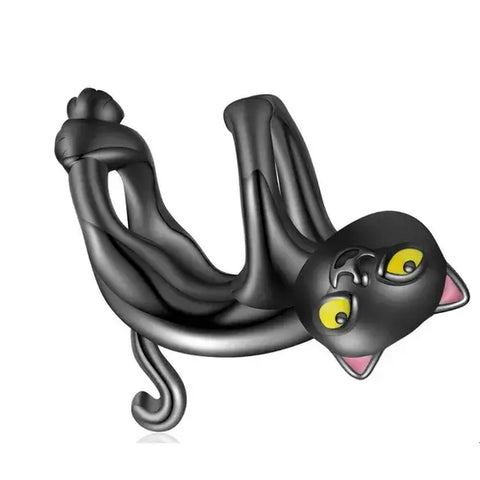 Sterling Silver Silver Cut Black Cat Bead Charm - Sterling Silver Silver Cut Black Cat Bead Charm
