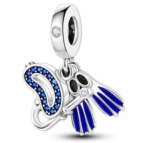  Sterling Silver Snorkeling Gear Divers Dangle Charm