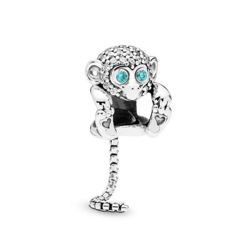 Sterling Silver Sparkling Monkey Bead Charm