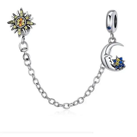 Sterling Silver Sun & Moon Safety Chain - Sterling Silver Sun & Moon Safety Chain