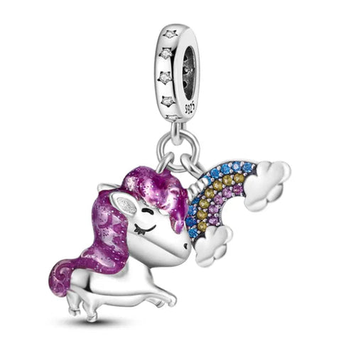 Sterling Silver Unicorn & Rainbow Dangle Charm