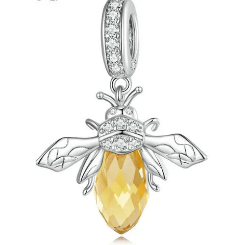 Sterling Silver Yellow Bee Dangle Charm - Sterling Silver Yellow Bee Dangle Charm