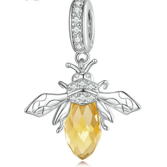 Sterling Silver Yellow Bee Dangle Charm