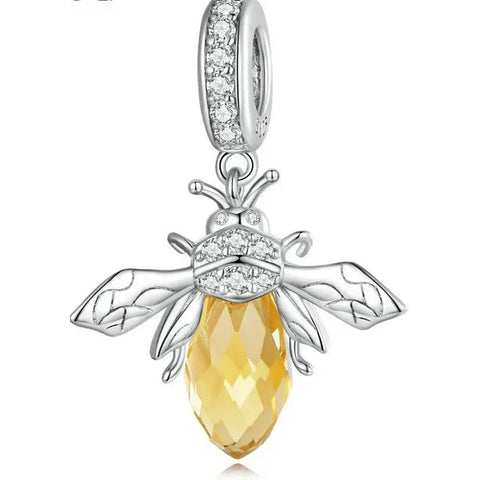 Sterling Silver Yellow Bee Dangle Charm - Sterling Silver Yellow Bee Dangle Charm