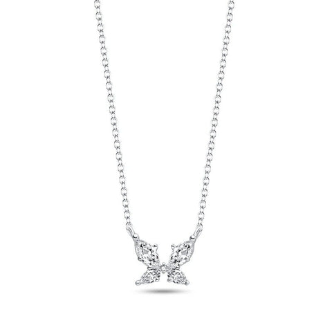 Angel Wings Necklace - Sterling Silver with Sparkling Crystals - Sterling silver necklace featuring a pendant with angel wings adorned with sparkling crystals.