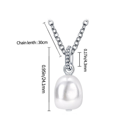 Minimalist Silver Pearl Pendant Necklace for Women - Detailed image of a silver necklace with a pearl pendant, including dimensions and chain length of 30 cm.