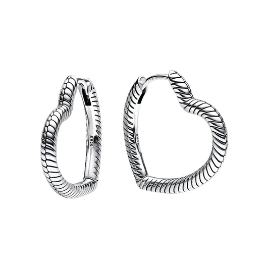 Heart-shaped hoop earbands with a twisted sterling silver design.