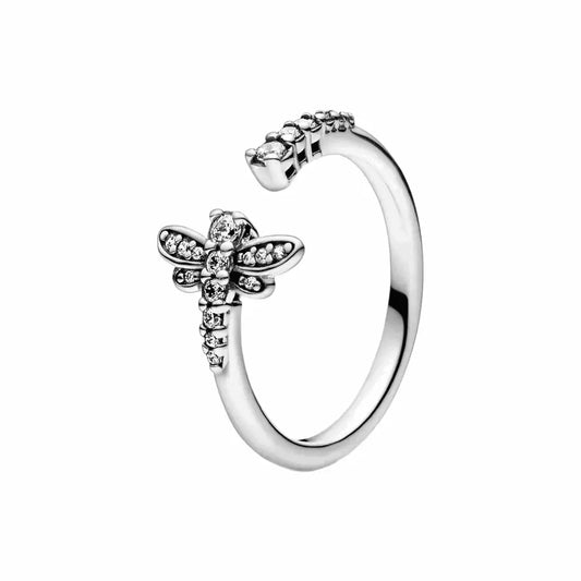 Sterling Silver Dragonfly Open Ring with crystal wings