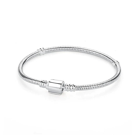 Stylish Sterling Silver Snake Chain Charm Bracelet - Sophisticated silver snake chain bracelet perfect for Pandora charms.
