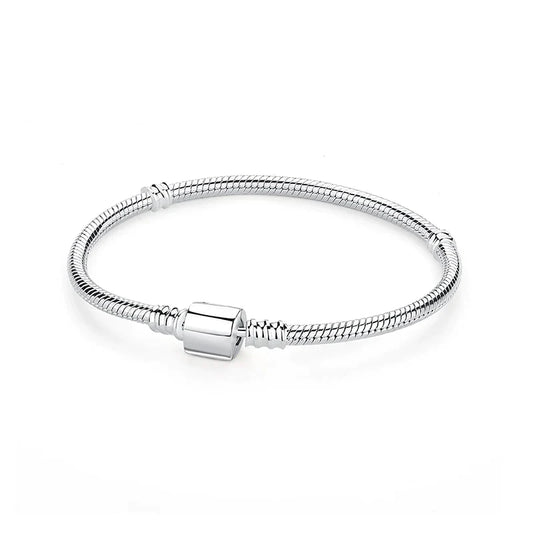 Sophisticated silver snake chain bracelet perfect for Pandora charms.