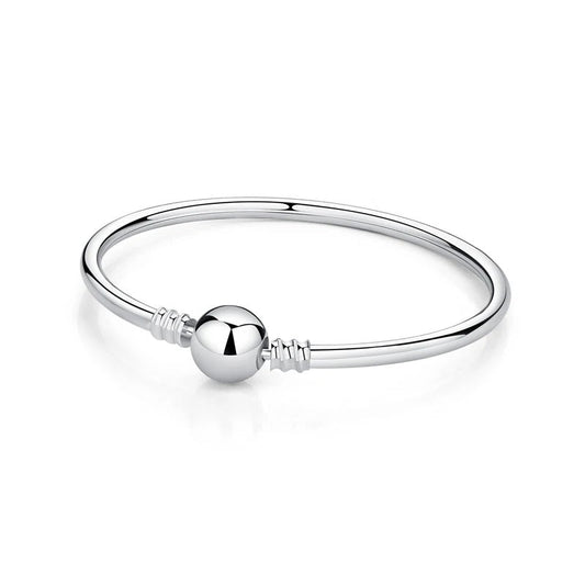 Modern silver snake chain bracelet, compatible with Pandora charms.