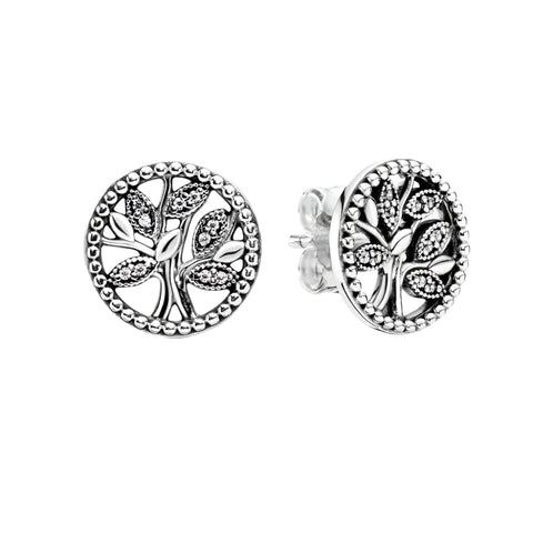 Tree Life Stud Earrings Sterling Silver Intricate Design - Tree of Life stud earbands in sterling silver with an intricate design, symbolizing growth.
