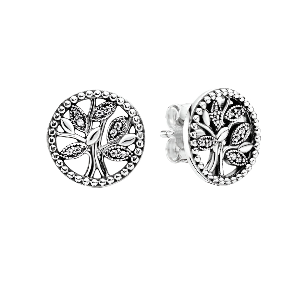 Tree of Life stud earbands in sterling silver with an intricate design, symbolizing growth.