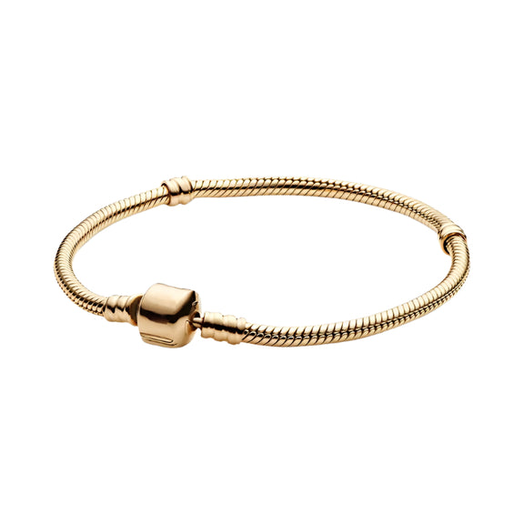 Golden Elegance Sterling Silver Snake Chain Charm Bracelet - Golden elegance sterling silver snake chain charm bracelet with gold-plated clasp