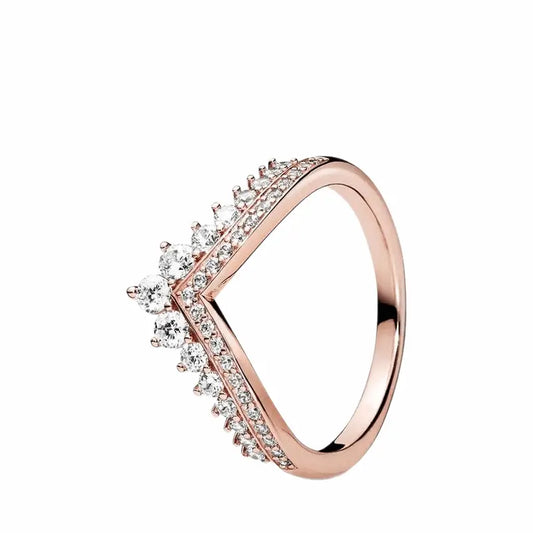 Rose Gold V-Crown Princess Wishbone Ring