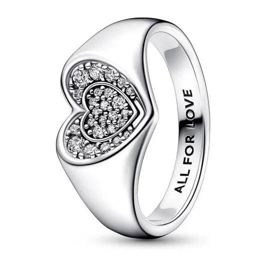 Radiant Heart Pave Signet Silver All for Love Ring