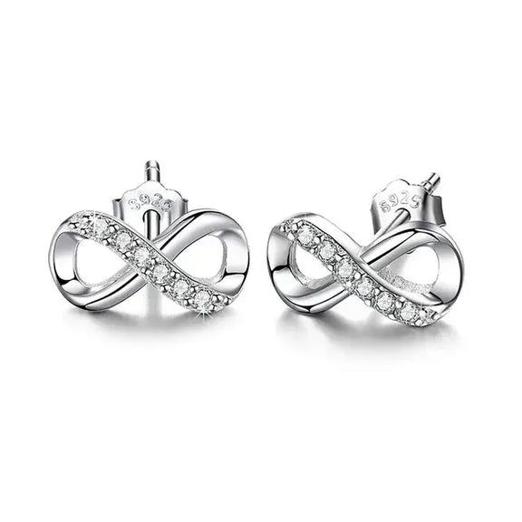 Infinity Symbol Stud Earrings with Cubic Zirconia - Infinity symbol stud earrings with cubic zirconia in sterling silver.