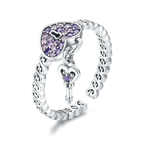 Amethyst Heart Open Ring