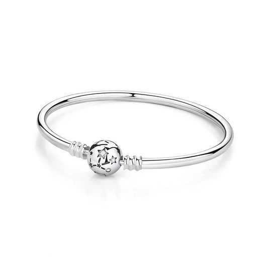 Sterling Silver Snake Chain Charm Bracelet with star accents, designed to fit Pandora charms.