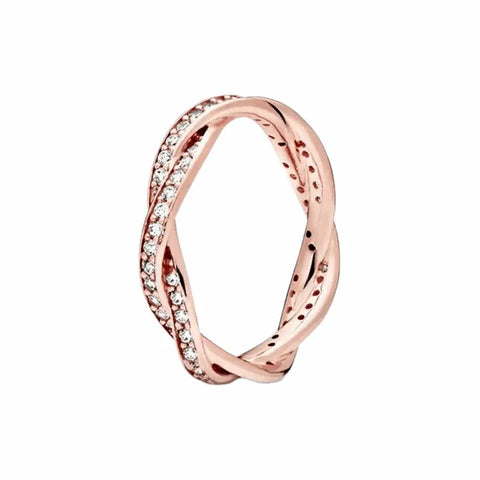 Rose Gold Sparkling Twisted Lines Ring - Rose Gold Sparkling Twisted Lines Ring