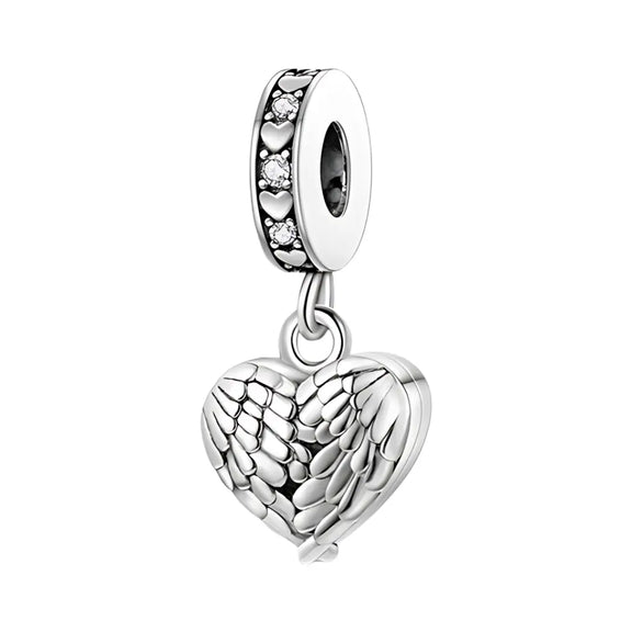 Angel Wing Heart Locket Dangle Charm - Angel Wing Heart Locket Dangle Charm