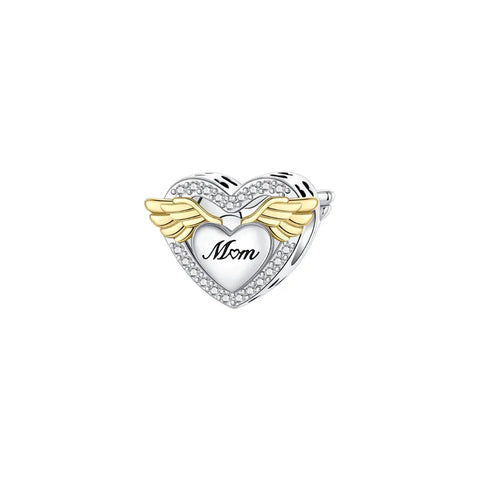 Angel Wings Mom Heart Charm - Angel Wings Mom Heart Charm