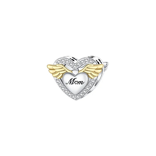 Angel Wings Mom Heart Charm