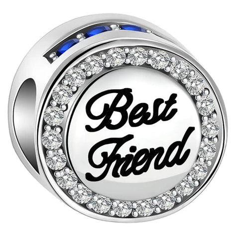 Best Friend Charm with Crystals in Sterling Silver - Best Friend Charm with Crystals in Sterling Silver