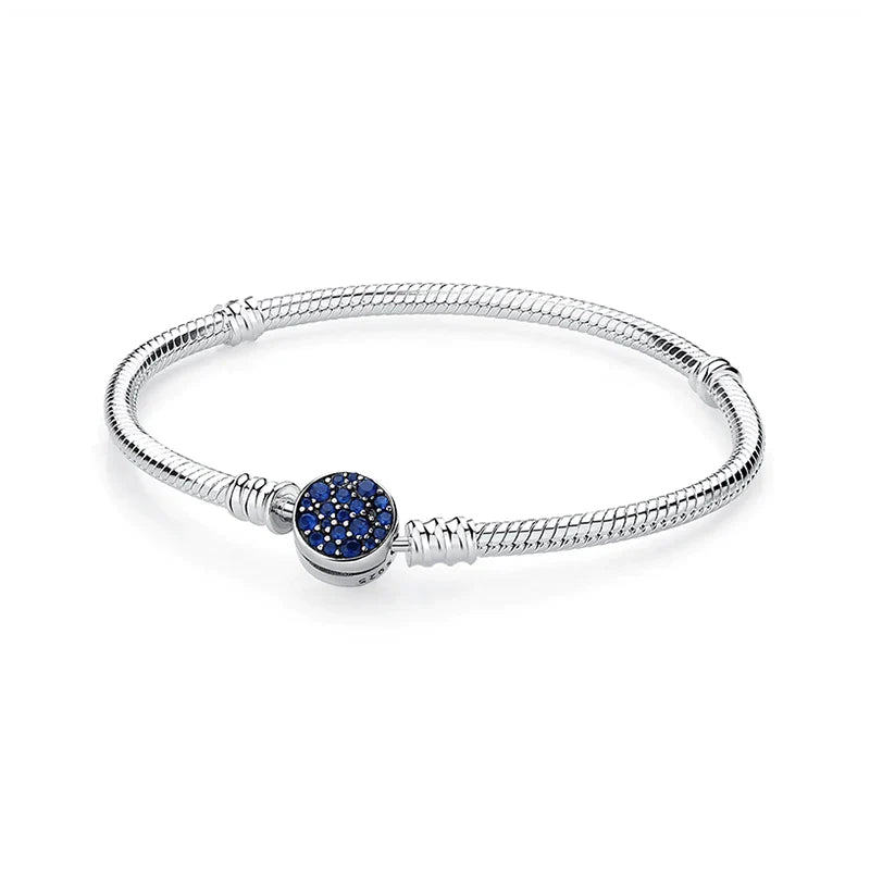 Sterling Silver Snake Chain Bracelet with Blue Charm