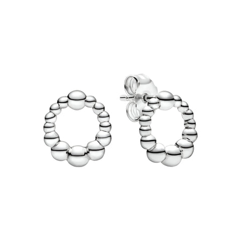 Sterling silver bubble circle stud earrings, featuring a unique and playful design.