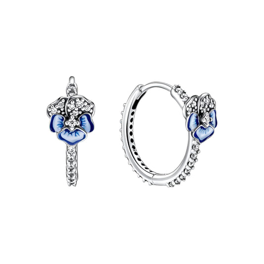 Sapphire flower hoop earbands with a sterling silver setting, featuband an intricate.