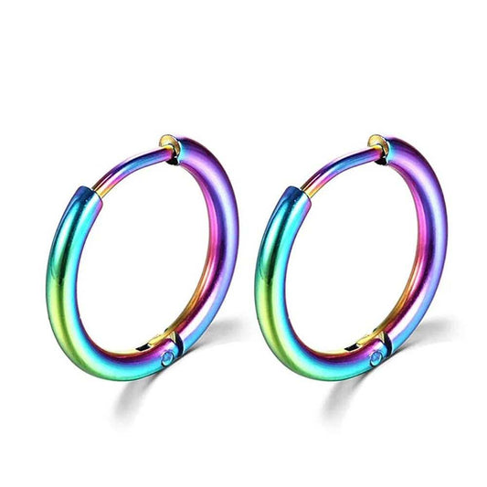 Pair of vibrant rainbow-colored hoop earbands, perfect for adding a bold.