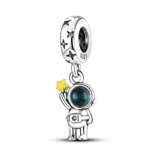 Astronaut In The Galaxy Dangle Charm with yellow stars