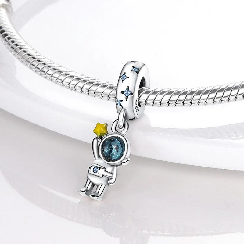 Astronaut In The Galaxy Dangle pandora Charm with yellow star