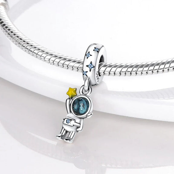 Astronaut In The Galaxy Dangle Charm with yellow star - Astronaut In The Galaxy Dangle pandora Charm with yellow star