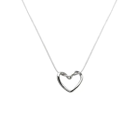 Sterling Silver Open Heart Necklace for Women - Sterling silver open heart necklace on a sleek chain, ideal for adding a touch of elegance.