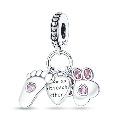Baby Foot and Paw Triple Dangle Charm - Baby Foot and Paw Triple Dangle Charm