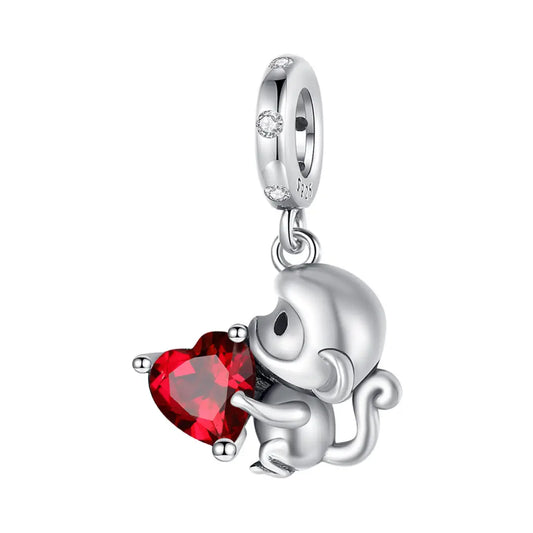 Baby Monkey with Heart Dangle Charm