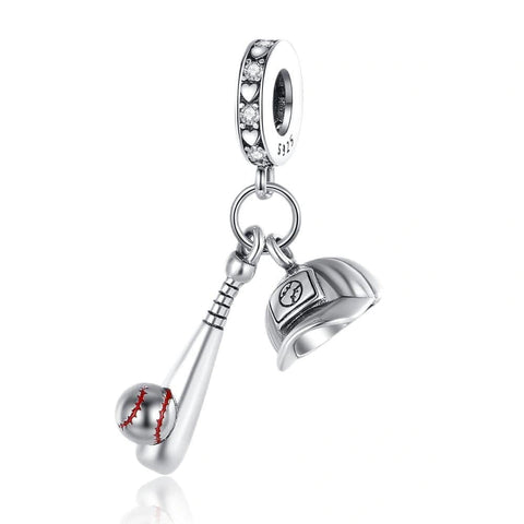 Baseball Bat and Hat Dangle Charm - Baseball Bat and Hat Dangle Charm