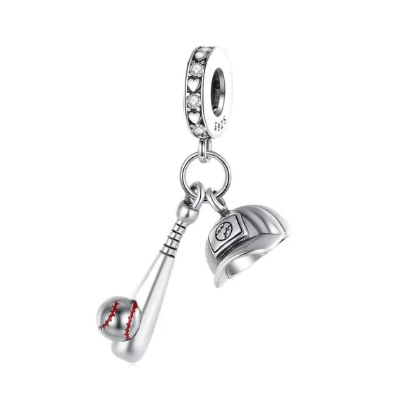 Baseball Bat and Hat Dangle Charm - Baseball Bat and Hat Dangle Charm