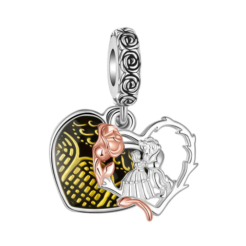 Beauty and the Beast- Heart Shaped Dancing Belle & Beast Dangle Charm - Beauty and the Beast- Heart Shaped Dancing Belle & Beast Dangle Charm