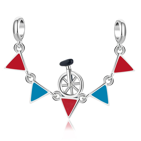 Bicycle Red White Blue Bunting Charm Cyan Accent - Pandora Bicycle With Red White And Blue Bunting Charm Cyan Accent