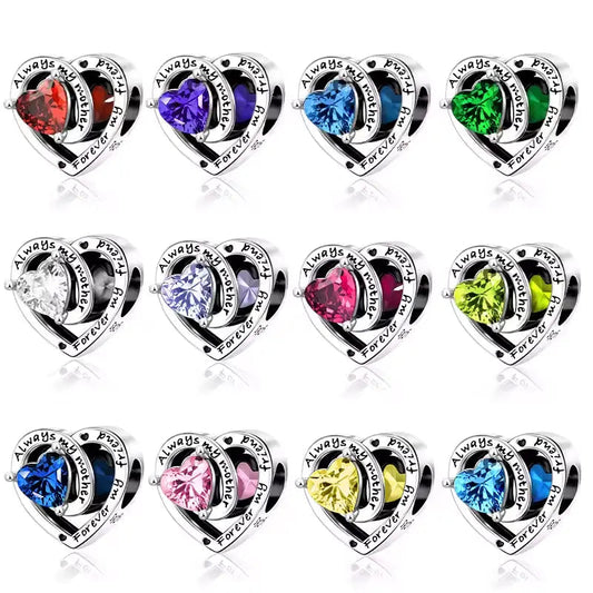 Always My Mother, Forever My Friend Birthstone Heart Charm
