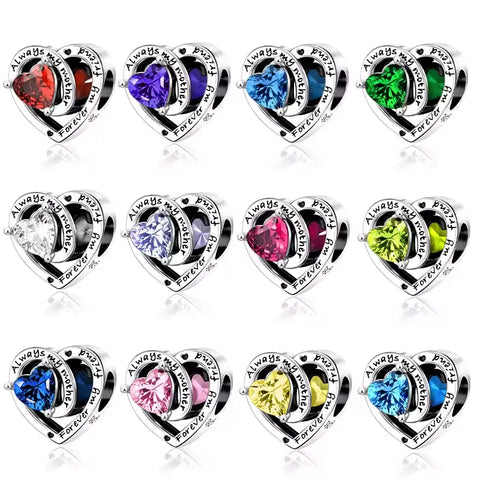 Always My Mother, Forever My Friend Birthstone Heart Charm - Fits pandora Bracelet