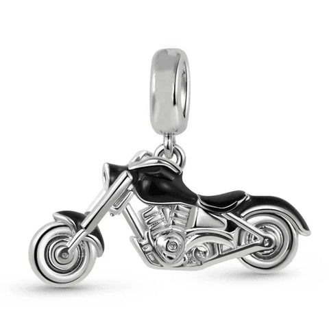 Black And White Motorcycle On Silver Chain Charm