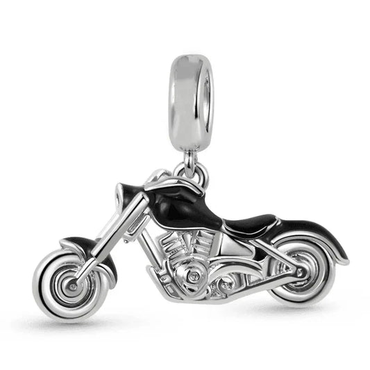 Black And White Motorcycle On Silver Chain Charm
