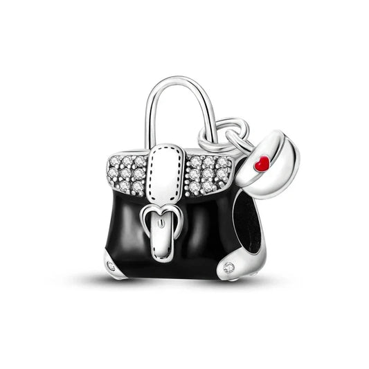 Black And White Purse With Red Heart Charm