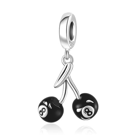 Black White Ball Cherries Charm - Black White Ball Cherries Charm - Compatible with Pandora Bracelets